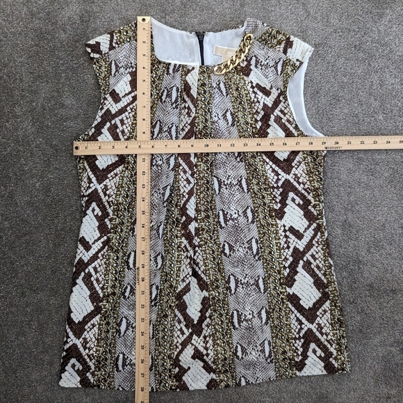 MICHAEL Kors Mixed Snake Print Georgette Shift Gold Chain Brown Dress Size 10 - Picture 7 of 15
